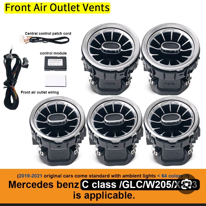 طقم فتحات تهوية توربينية لمكيف الهواء مع إضاءة محيطية لسيارات مرسيدس-بنز.