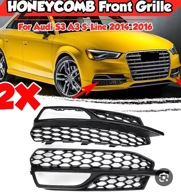 شبك أمامي بنمط "هوني كومب" (خلايا النحل) لمصابيح الضباب مصمم لسيارات أودي A3 و S3