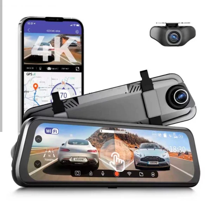 كاميرا المراقبة للسيارة AZDOME AR09 هي مرآة ذكية مزودة بكاميرا أمامية بدقة 4K وخلفية بدقة 1080p مع شاشة لمس
